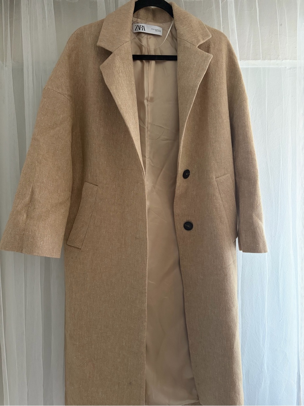 ZARA Camel Wool Blend Long Coat - Camel